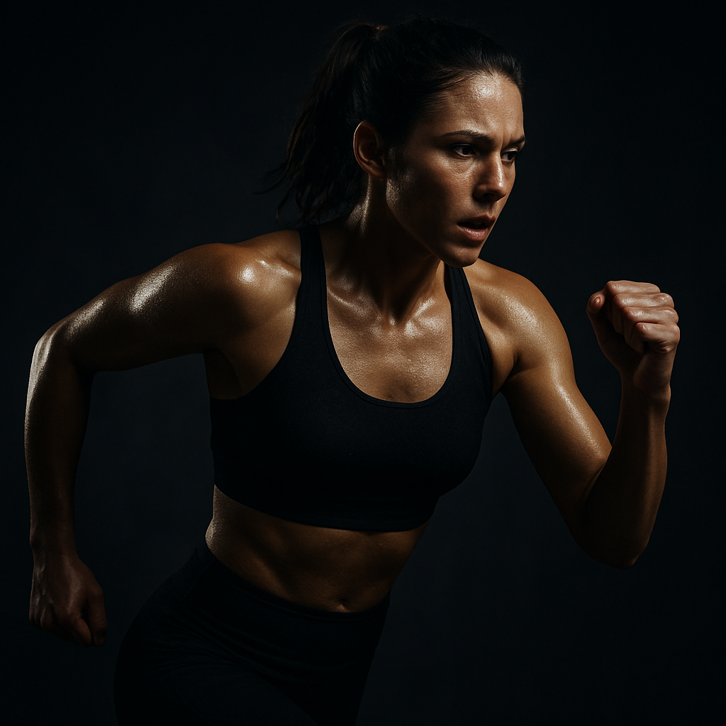 A female athlete mid-workout in fitted activewear